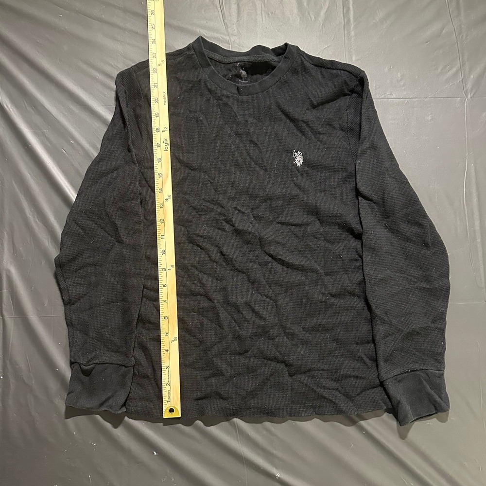 US Polo Assn Black Waffle Knit Thermal Long Sleeve Shirt Size L